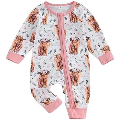 Karwuiio Baby Boy Girl Western Clothes Cow Print Long Sleeve Romper Jumpsuit One Piece Newborn Fall Winter Outfit