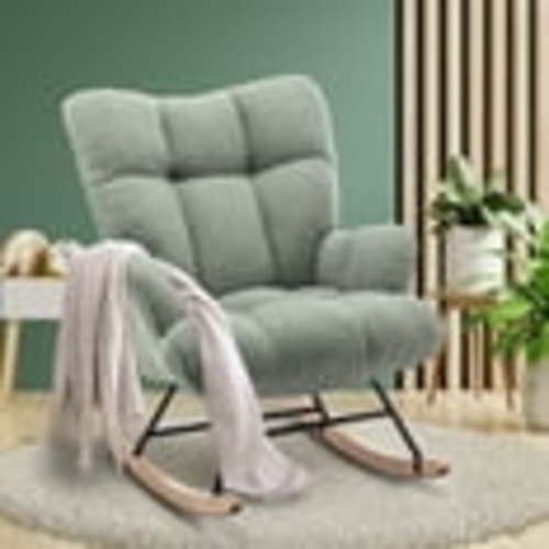 Nursery Rocking Chair Teddy, Upholstered Glider Rocker with High Backrest, Comfortable Stylish Accent Armchair with Padded Seat for Living Rooms, Bedrooms, Offices