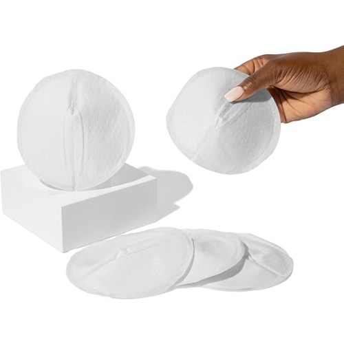 Motif Medical Disposable Nursing Pads for Women - Breathable Breast Milk Pads w/ Adhesive Strips - Individually Wrapped, Contoured Nursing Breast Pads - Nipple Covers for Breastfeeding (Pack of 60)