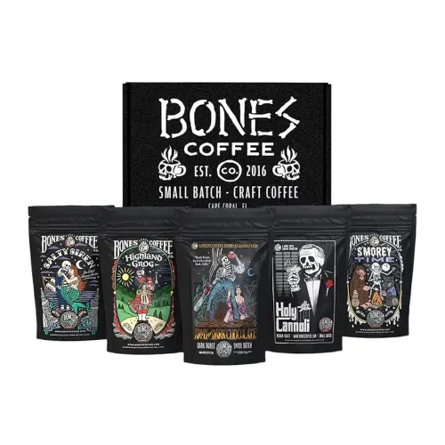 Bones Coffee Company Favorite Flavors Coffee Gift Set, 5 Packs Flavored Coffee, Medium Roast Low Acid, 4 Oz Ground
