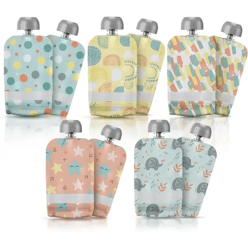 LittleWhispers Reusable Baby Food Pouches - Refillable with Applesauce, Yogurt, Fruit Puree, Smoothie - 10 Pack - Toddler & Kids Squeeze Pouch