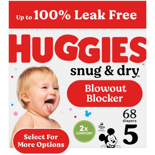 Huggies Snug & Dry, Fragrance Free Baby Diapers, Size 5 (27+ lbs), 68 Ct, Leak Proof, Wetness Indicator