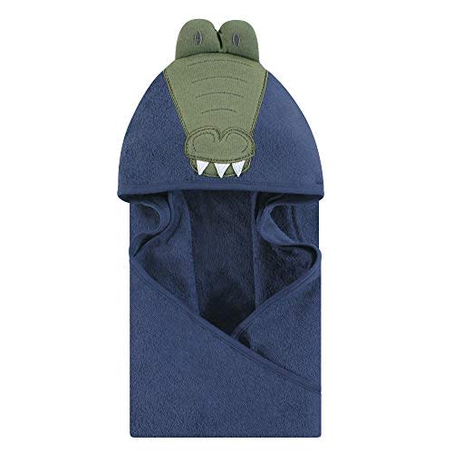 Hudson Baby Unisex Baby Cotton Animal Face Hooded Towel, Alligator, One Size