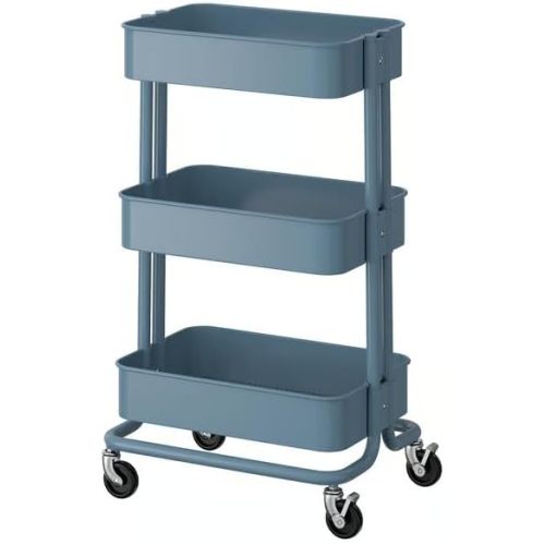 3-Tier Rolling Utility Cart – Metal Storage Organizer with Wheels – Mobile Kitchen, Bathroom, or Office Cart – Compact, Space-Saving Design – Gray-Blue, 13.75 x 17.75 x 30.38 Inch
