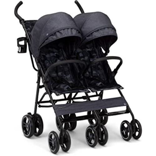 GAP babyGap Classic Side-by-Side Double Stroller - Lightweight Double Stroller with Recline, Extendable Sun Visors & Compact Fold - Made with Sustainable Materials, Black Camo
