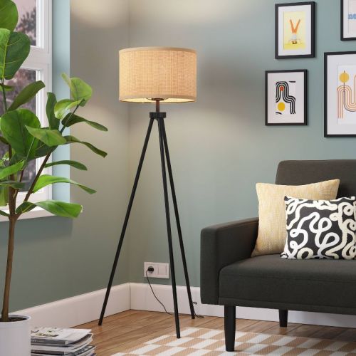 Tripod Floor Lamp With Shade Black - Room Essentials™: Modern Standing Light, Etl Listed, Metal Body