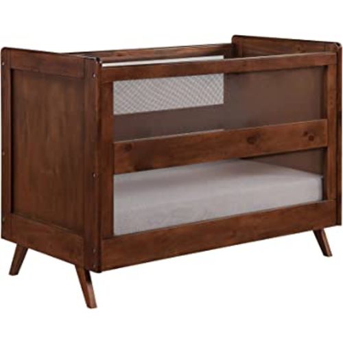 BreathableBaby Breathable Mesh 3-in-1 Convertible Crib (Toddler Bed Kit Sold Separately) — Walnut — Two Adjustable Mattress Heights — Greenguard Gold Certified