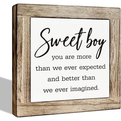 Farmhouse Wood Sign, Sweet Boy Sign, Wooden Box Sign Plaque, Nursery Decor, Freestanding Sign, Nursery Decor, Son Room Decor, Decorative Wooden Desk Sign, Shelf Decoration, Birthday Gift for Son