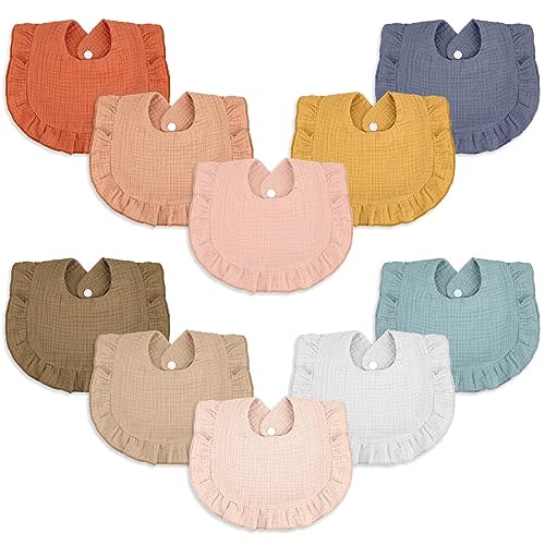 10 Pcs Baby Muslin Bibs Drool Bandana Soft Adjustable Baby Cotton Bibs for Newborn Baby Girl Boy Toddlers Infants Teething