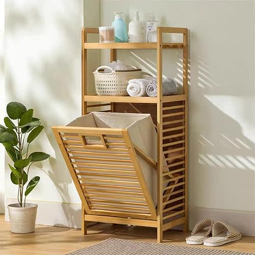 Laundry Hamper with 2-Tier Shelves & Tilt Out Basket, Laundry Baskets Organizer Hampers Bathroom Storage Shelf for Laundry Room, Bathroom, Nursery, Bedroom