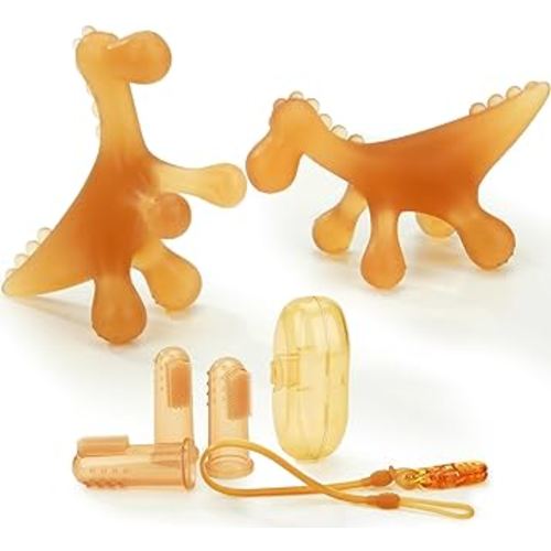 WAJIAYON Amber Oil Baby Teething Toys for Babies 0-6 Months,Silicone Baby teethers for Babies 3 Months+,Freezer BPA Free Soft and Textured Chew Infant Toys Easter Gifts for Boys and Girls-Dinosaur