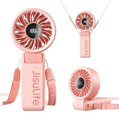 JISULIFE Life7 Handheld Personal Portable Fan with 3600mAh Battery USB Chargeable 5 Speed Settings Pink