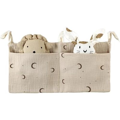 Lily Brown Cribs Storage Bag Baby Bedside Hanging Storage Bag For Drool Bibs Diaper Multifunctional Hanging Pocket Cotton Organizer Cotton Material