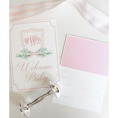 Girl's Watercolor Crest Monogram Milestone Cards Monthly Cards Baby Shower Gift Milestone Cards Welcome Baby Card Custom Crest - Etsy
