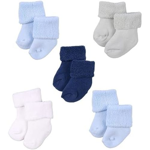 Co. - 5-Pack Cotton Terry Cloth Stay-On Infant Newborn Knit Baby Socks