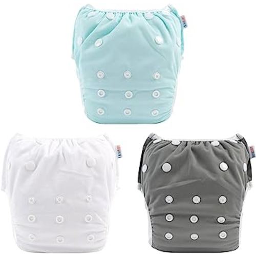 ALVABABY Baby Swim Diapers 3pcs One Size Reuseable Washable & Adjustable for Swimming Lesson & Blue Gray White 3SWY18