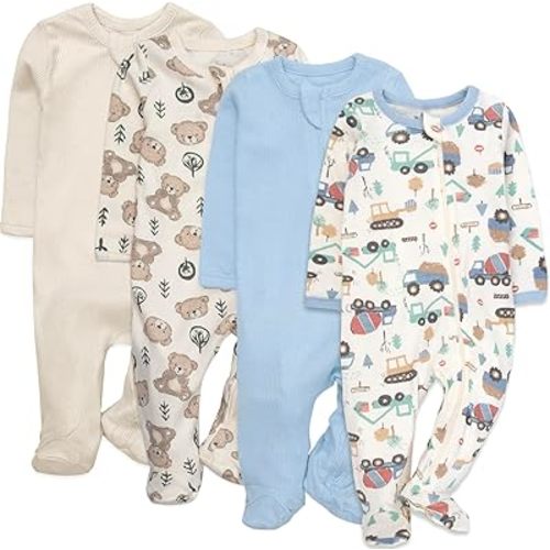 Baby Essentials Baby 4 Piece Outfit Set – Footie Sleepwear Pajama Bodysuits – Spring & Summer Baby Clothes Gift Set