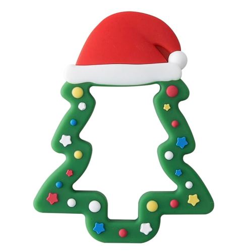 Jimibaby Silicone Teether - Christmas Teething Toy for Baby Boys & Girls, Perfect Stocking Stuffer, Comes with Gift Package (Christmas Hat) (Green)