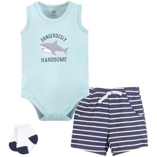 Hudson Baby Unisex Baby Bodysuit, Short and Sock, 3-Piece Set
