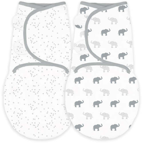 Amazing Baby - Premium Cotton Swaddle Wrap (Set of 3) - Tiny Elephants & Confetti, Sterling