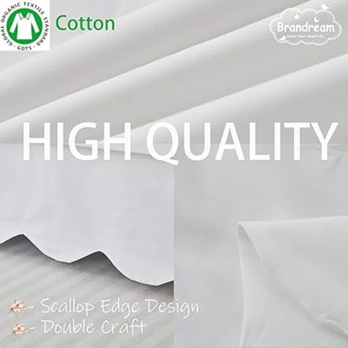 Brandream Scallop Edge Cotton Crib Skirt Toddler Bedskirt Baby Nursery Crib Bed Skirt Boho BohemianNeutral Solid Color Cream Off White Farmhouse Chic Boho Bohemian Skirt