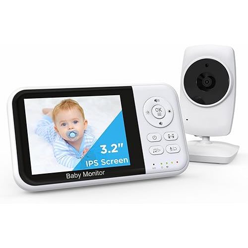 Babystar Video Baby Monitor No WiFi, 3.2" HD Screen Night Vision, Two-Way Talk VOX Mode 2 x Zoom and Lullabies Play, Feeding Alarm