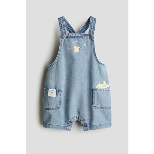 Printed Denim Overall Shorts