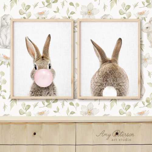 Bunny Front & Back Set of 2 Prints, Bunny Art, Woodland Nursery Decor, Bunny Decor, Baby Animal Art for Nursery by Amy Peterson