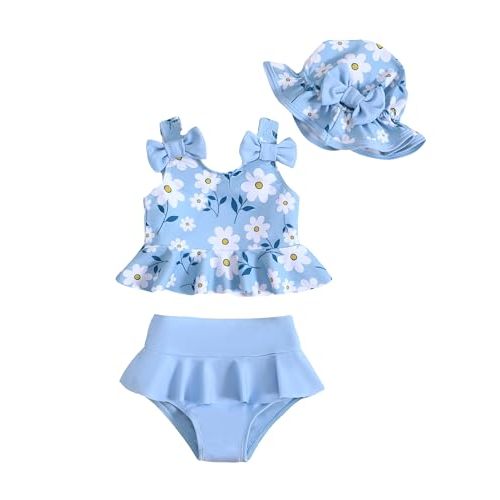 Mioglrie Baby Infant Swimsuit Girl Toddler Bathing Suit Girl Summer Beach Bikini Tankini Swimwear Hat 3-24 Months 2t-5t
