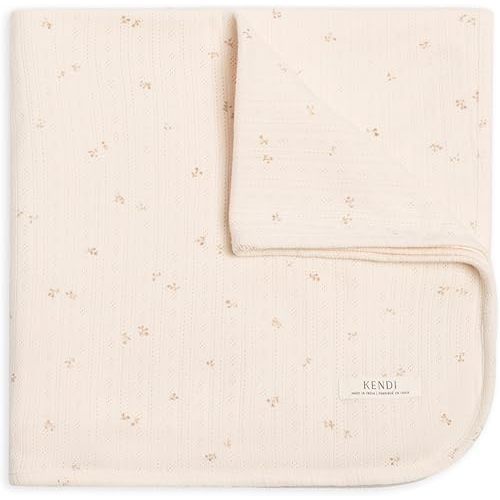 Colored Organics Kendi - (Loren Floral) Brushed Pointelle Baby Organic Cotton Blanket
