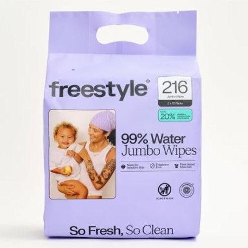 Freestyle Ultra Clean 99% Water Unscented Baby Wipes for Sensitive Skin - Flip Top Pouch Packs - 216 ct