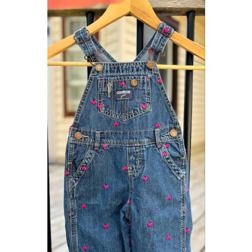 Baby Girl OSHKOSH Denim Overalls with Embroidered Hearts Size Toddler 2