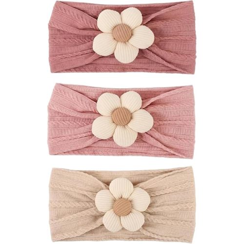 DRESHOW BQUBO Baby Flower Headbands Baby Girls Nylon Headbands Soft Stretchy Hairbands Handmade Hair Accessories for Newborn Infant Toddlers Kids Baby Essentials 3 Pcs