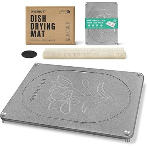 Stone Drying Mat For Kitchen Counter Superb Absorbent Diatomaceous Earth Mats with Non-Slip Feet Quick Dry Stone Dish Drying Pad Dish Pad Multi-Purpose(Floral-MediumGray, 15.7" x 11.8")