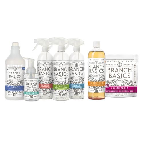 Branch Basics Premium Starter Kit: All Purpose, Glass, and Bathroom Cleaner plus our Foaming Wash, and Laundry Bottle (3 Plastic Spray Bottles + Concentrate) Fragrance-Free