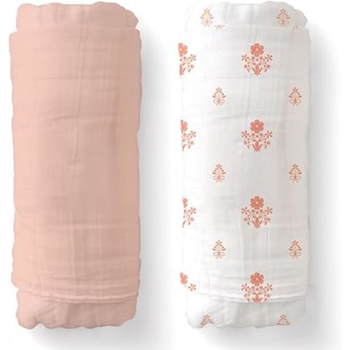 SUNSHINE & SNUGGLES Soft 100% Cotton Swaddles for Newborns, 2- Pack - Large, Breathable Baby Blanket - Versatile, Durable Muslin Swaddle Blankets - Perfect for Moms