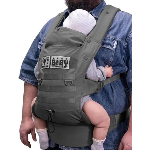 Ergonomic Lumbar Support Baby Carrier for Infants to Toddlers (8-33 lbs), Cozy and Lightweight Military Baby Carrier for Big and Tall Parents-Dark Grey