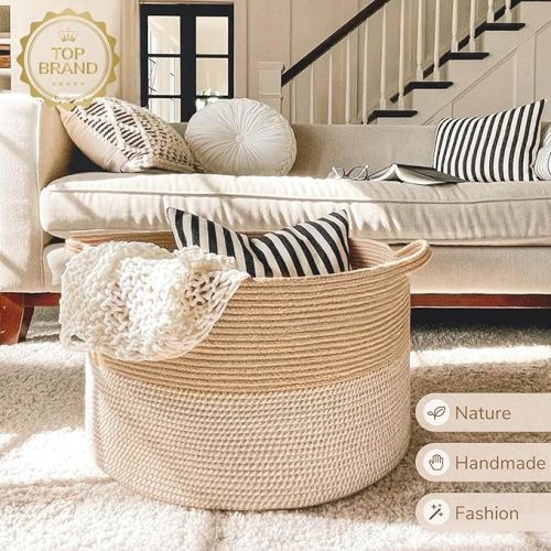 Extra Large Woven Baskets for Storage, 90L White Jute