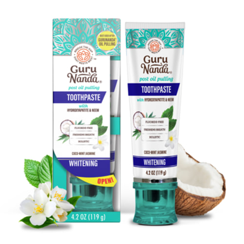 GuruNanda Whitening Toothpaste with Neem & Hydroxtapatite, Cocomint Jasmine, Fluoride - Free, 4.2oz