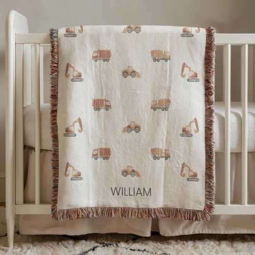 Personalized Construction Truck Baby Blanket Custom Baby Name Blanket Baby Shower Gift Customized Baby Blanket Truck Baby Boy Blanket Trucks