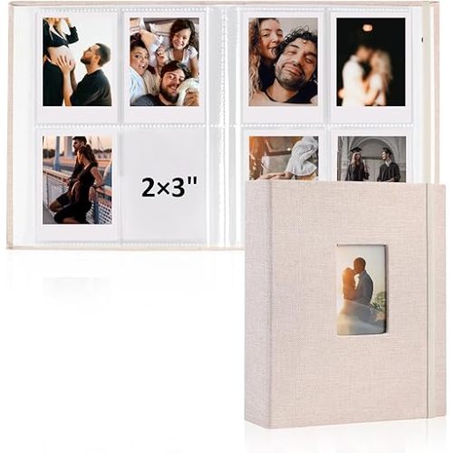 vivinin 2PCS Polaroid Photo Album, 2x3 Inch Pockets Mini Photo Album for 104 Pockets Hold 208 Pictures, Linen Hardcover Polaroid Album Book for Photos Family Anniversaries Baby Vacations (Off-white)