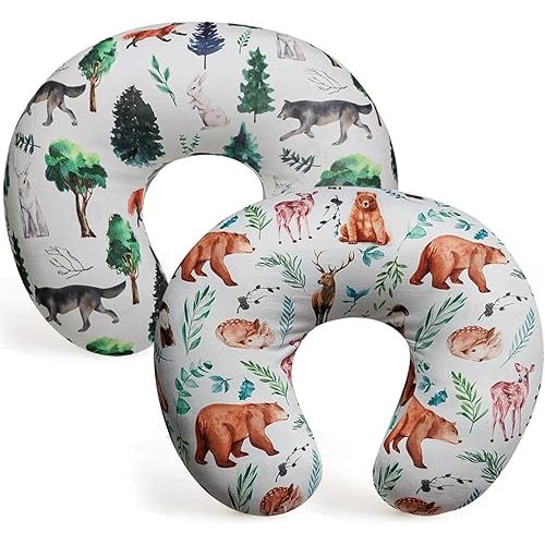 2 Pack Nursing Pillow Cover Neutral Stretchy Removable Baby Nursing Covers for Breastfeeding Pillows Soft Breathable Pillow Slipcover for Newborn Baby Boy or Girl (Animal)