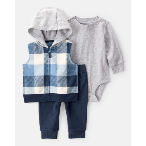 Baby 3-Piece Plaid Little Vest Set - Navy/Grey - Carter's | Carter's