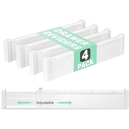 Expandable Drawer Dividers 4 Pack, 2.36" High, 12.6-22.8'' Drawer Organizers for Utensils, Clothes, Kitchen Drawer Divider, Adjustable Drawers Separators in Dresser, Bedroom, Office Storage