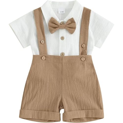 Infant Baby Boy Gentleman Outfit Summer Romper Onesie Suspender Shorts Overalls Newborn Dress Clothes