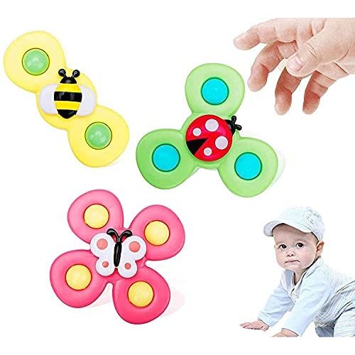 Fanryy Suction Cups Spinner Top Toy with Rotating Sucker Animal, Top Toy with Rotating Sucker, Early Learner Toys for Baby Toys, Suitable for Dining Table/Bathroom/Travel (3 PCS)