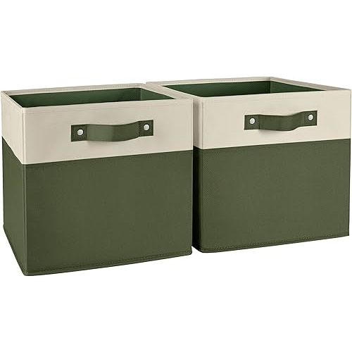 RiverRidge Two-Tone Folding Storage Bins - 2-pack of 10in Tall Olive Cubes