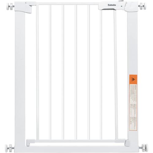 BABELIO 27-30 Inch Narrow Easy Install Baby Gate, Metal Dog Gate,Fit for Small Stairs and Doorways,Pressure Mounted Safety Gate with Door for Child and Pets,NO Extensions,White