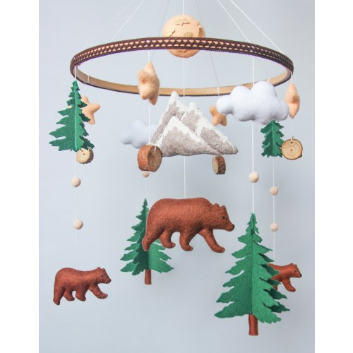 Baby mobile woodland - Mobile baby with bears and mountain - Nursery mobile neutral - Crib mobile forest - Hanging mobile brown - Cot mobile