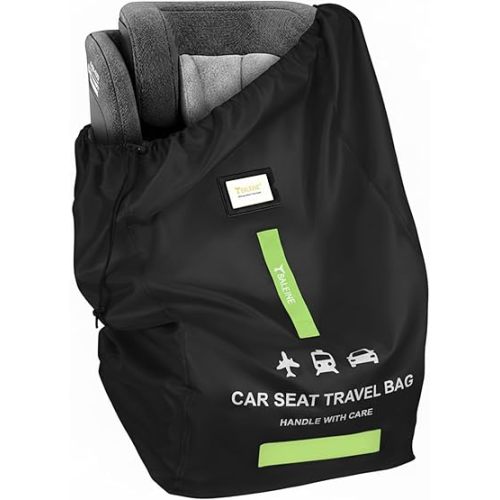 BALEINE Car Seat Travel Bag for Airplane, Water-Resistant Car Seat Bags for Air Travel, Foldable Cover with 3 Handles, Fits Toddler Carseat, Convertible and Booster Seats (Black)